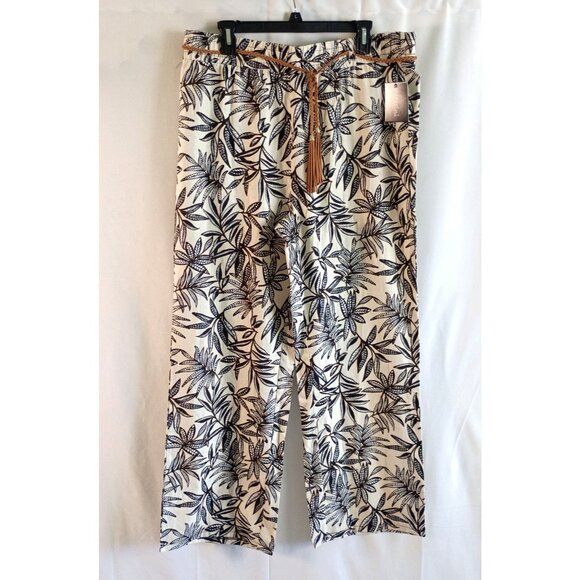 Messini Floral Wide Leg Linen Blend Pants XL w/ Matching Braided Belt NWT - Picture 2 of 7